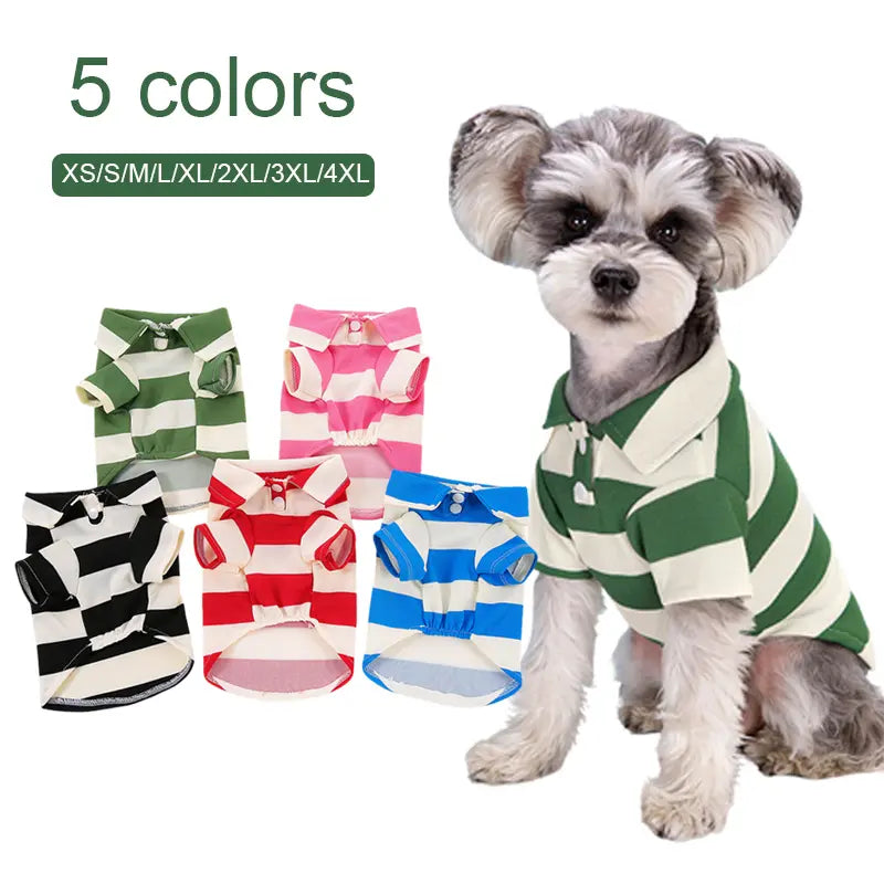 Dog & Cat Stripe Cotton Polo Shirts - 5-Pcs Bulk Pack, Summer Sporty Pet Clothing for Small-Large Pets (Chihuahua, Husky), S Size, with Outfit Inspiration, Outfit Inspiration Feature