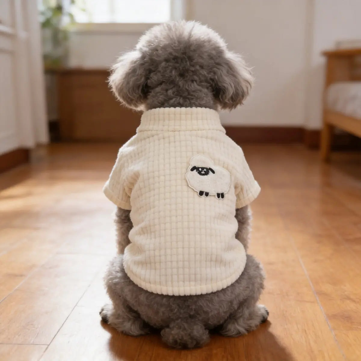 Fall/Winter Fleece Pet Warm-Up Vest with Cute Sheep Embroidery on Back for Miniature and Small Dogs (Bichon, Teddy)